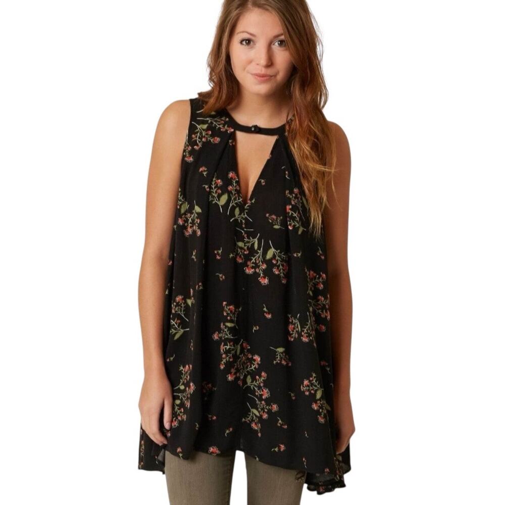 Free People Snap Out of It Floral Swing Tunic Dress in Black Floral Size Medium - Picture 2 of 8